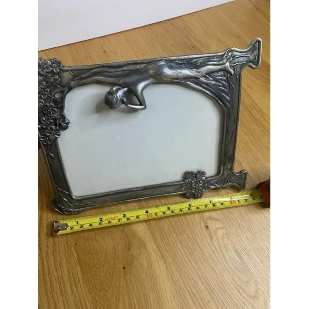 Unbranded Art Nouveau Picture Frame 5x7 Silver Pewter Good Nymph Floral Relief